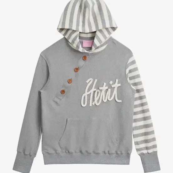 [BUNJANG] Hetit Big Button Waffle Stripe Hoodie (Light Gray) / 헤티 Hetit 빅 버튼 와플 스트라이프 후디 (라이트그레이)