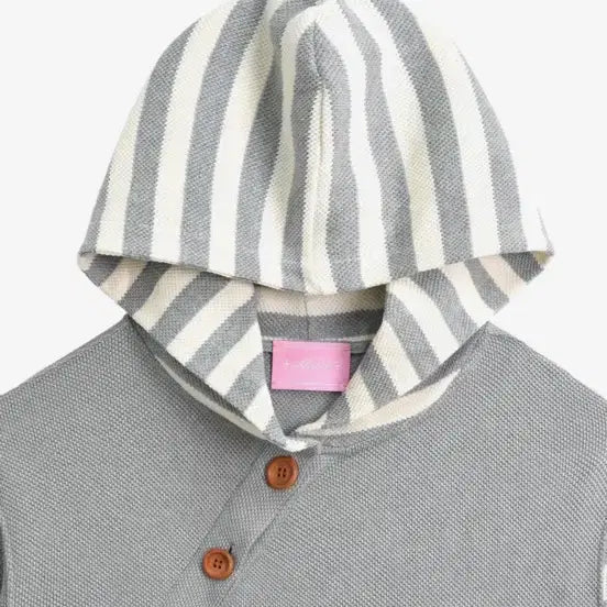 [BUNJANG] Hetit Big Button Waffle Stripe Hoodie (Light Gray) / 헤티 Hetit 빅 버튼 와플 스트라이프 후디 (라이트그레이)