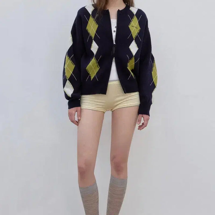 [BUNJANG] TheOyu Argyle Stitch Knit Zip-up / 더오유 아가일 스티치 니트 집업