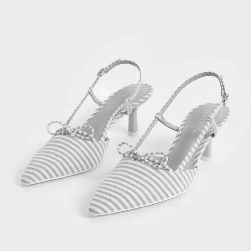 [BUNJANG] Charles &amp; Keith Ribbon Stripe Slingback Heels / 찰스앤키스 리본 스트라이프 힐 슬링백225 6cm