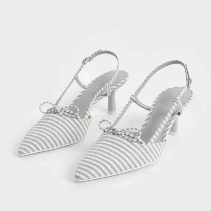 [BUNJANG] Charles &amp; Keith Ribbon Stripe Slingback Heels / 찰스앤키스 리본 스트라이프 힐 슬링백225 6cm