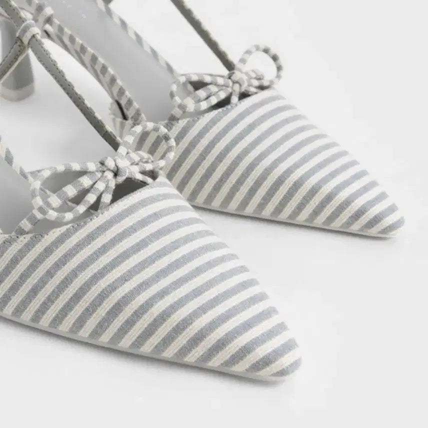 [BUNJANG] Charles &amp; Keith Ribbon Stripe Slingback Heels / 찰스앤키스 리본 스트라이프 힐 슬링백225 6cm
