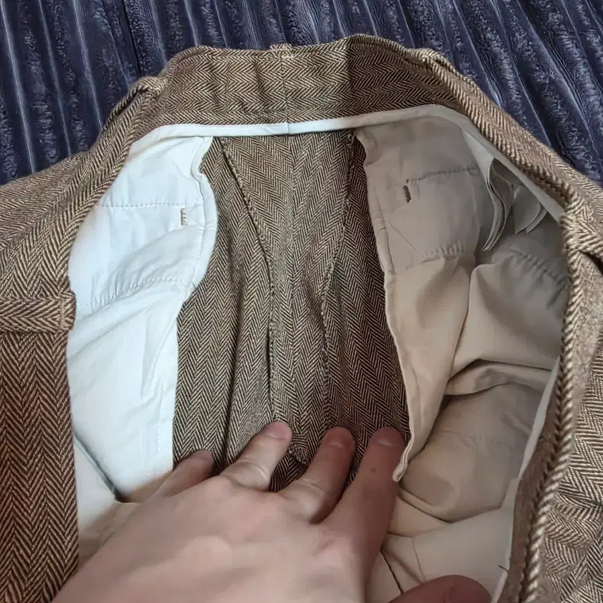 [BUNJANG] Polo Cotton Linen Herringbone Suit Trousers - Brown 32/32 / 폴로 신형 코튼린넨 헤링본 수트트라우저 브라운 32/32