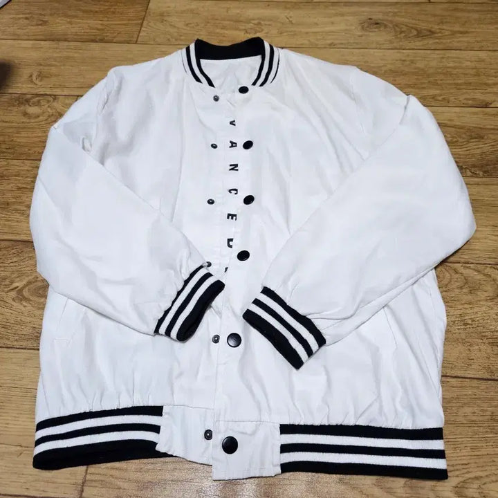[BUNJANG] Lettering Blouson Jacket White L Unisex / 레터링 항공점퍼 블루종 화이트 L 남녀공용
