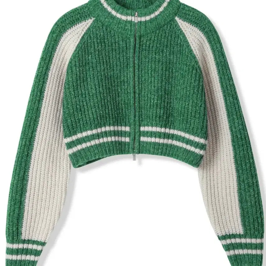 [BUNJANG] AVANDRESS Block Raglan Knit Zipper Up Green / 어반드레스(AVANDRESS)블록 래글런 니트 지퍼업 그린