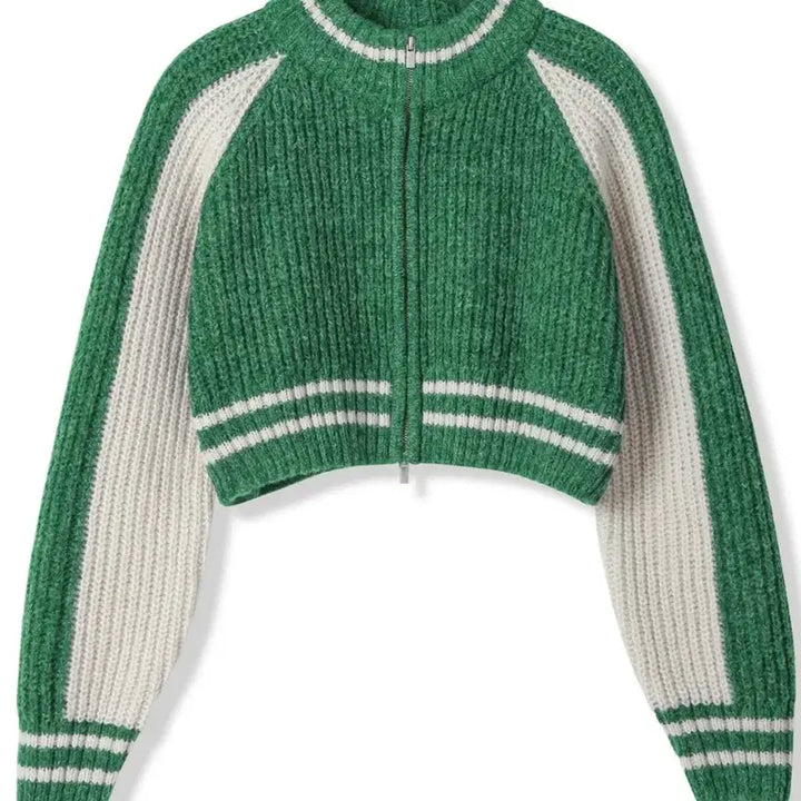 [BUNJANG] AVANDRESS Block Raglan Knit Zipper Up Green / 어반드레스(AVANDRESS)블록 래글런 니트 지퍼업 그린