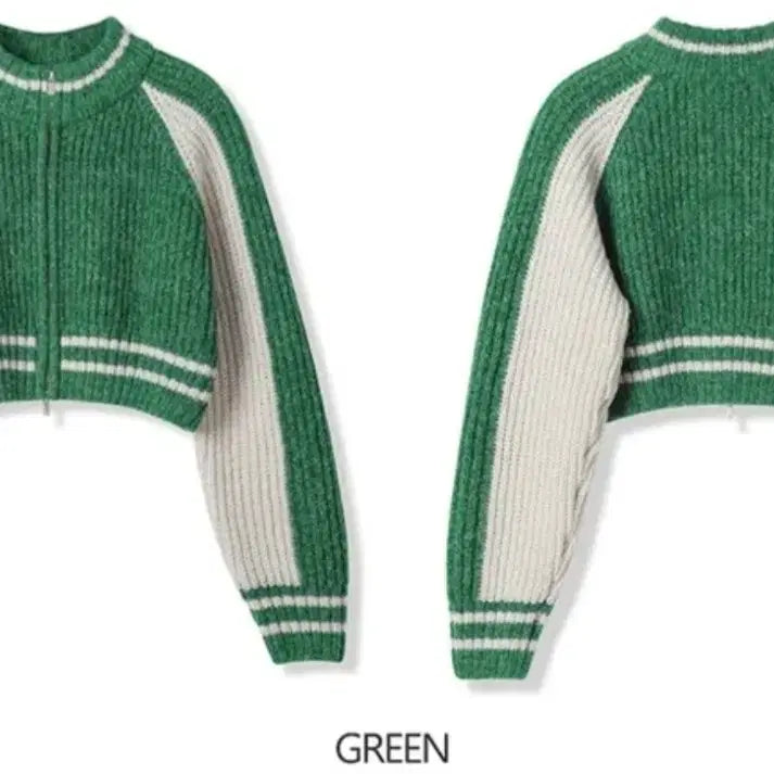[BUNJANG] AVANDRESS Block Raglan Knit Zipper Up Green / 어반드레스(AVANDRESS)블록 래글런 니트 지퍼업 그린