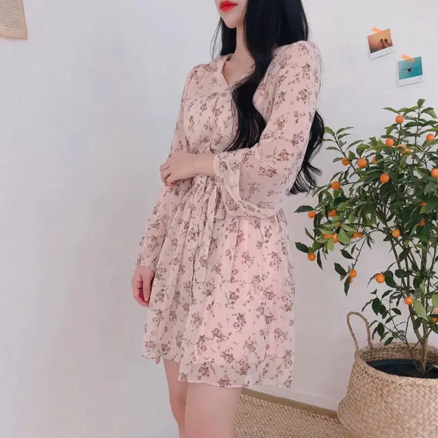 [BUNJANG] Aloha Closet Dear May Floral Chiffon Dress - Pink / 알로하클로젯 제작 디어메이 플라워 쉬폰 원피스 핑크 새상품