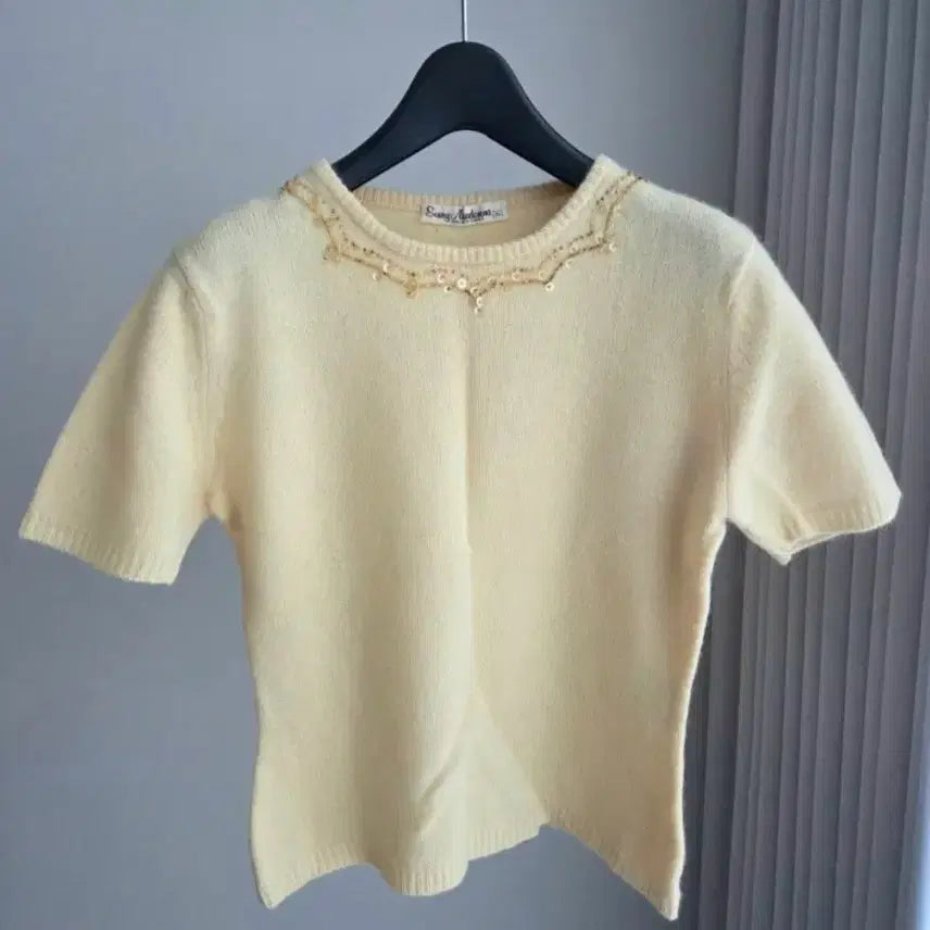 [BUNJANG] Knit Cardigan and Short-Sleeve Knit Set / 울 니트 스웨터 가디건 세트 레몬 55
