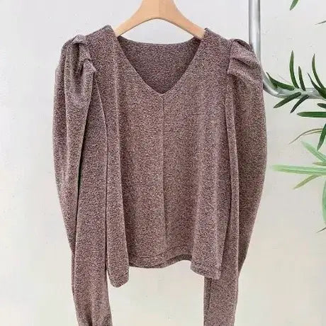 [BUNJANG] Puff Sleeve Pink Gold V-Neck T-Shirt / 퍼프  핑크골드 티셔츠