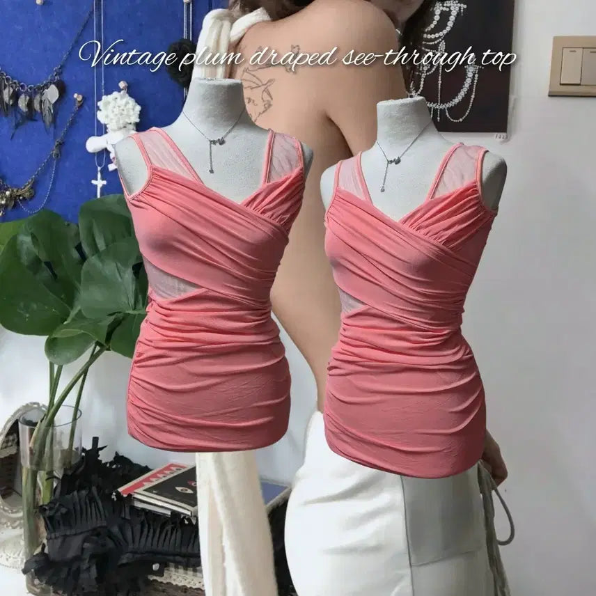 [BUNJANG] Vintage Plum Draped See-through Top / Vintage plum draped see-through top