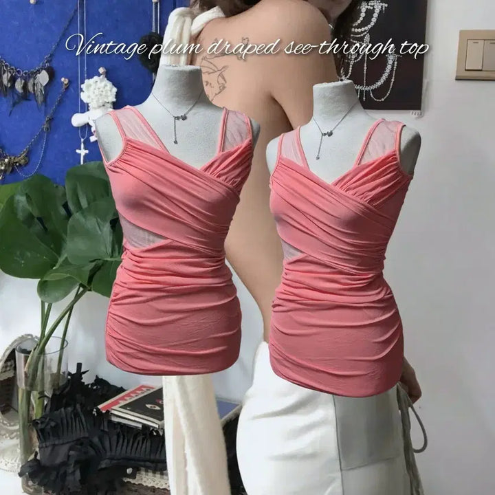 [BUNJANG] Vintage Plum Draped See-through Top / Vintage plum draped see-through top