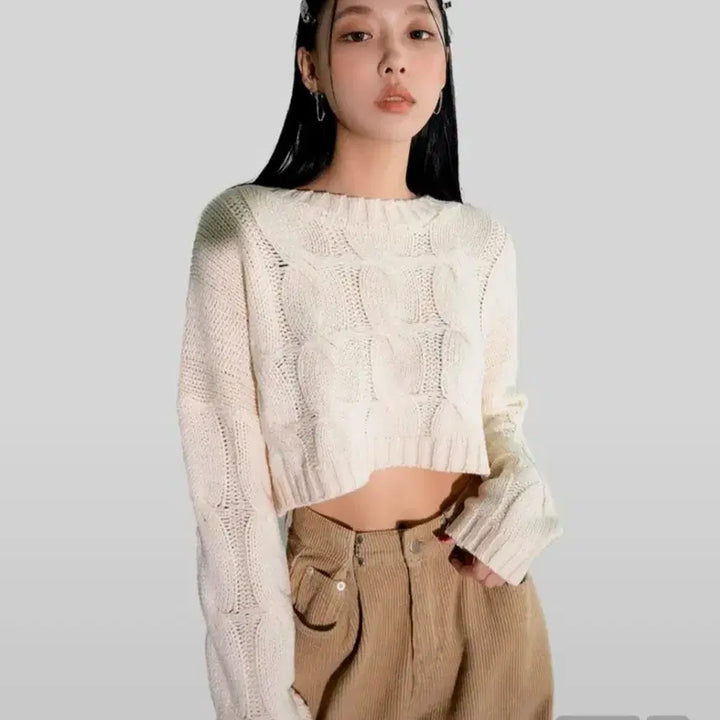[BUNJANG] Urban Dress Twist Crop Knit Top / 어반드레스 트위스트 크롭니트