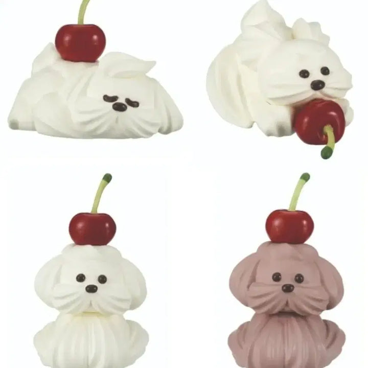[BUNJANG] Cherry Whipped Cream Puppy Figure Set / 새상품) 체리 생크림 강아지 피규어 가챠 세트 인테리어 소품 인형 피규어