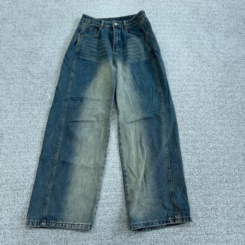 [BUNJANG] Washed Denim Wide Leg Jeans / 워싱 데님 통바지