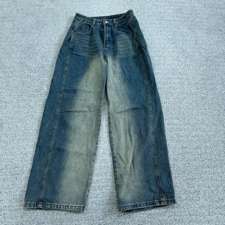 [BUNJANG] Washed Denim Wide Leg Jeans / 워싱 데님 통바지
