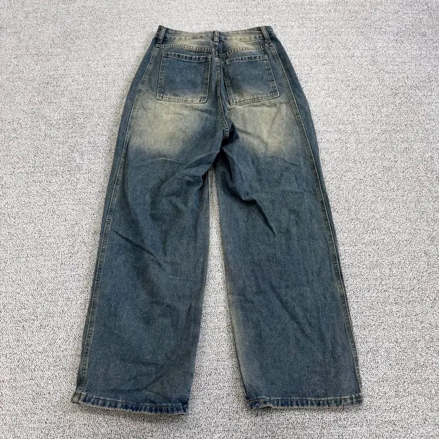 [BUNJANG] Washed Denim Wide Leg Jeans / 워싱 데님 통바지
