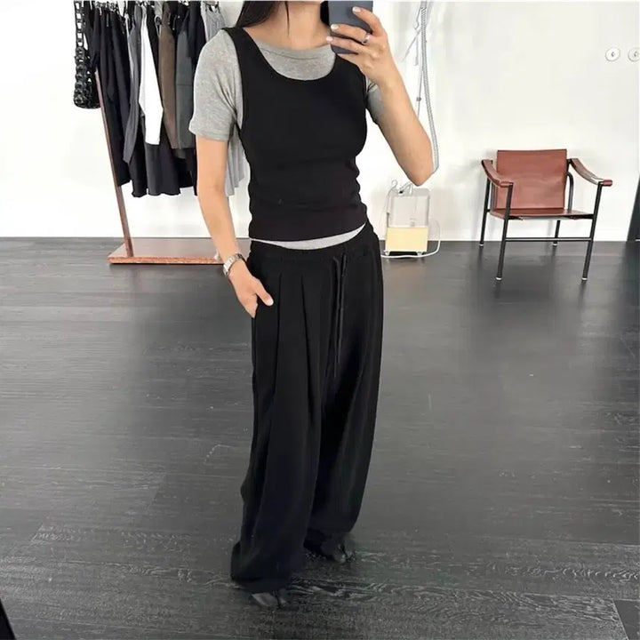 [BUNJANG] Black Easy Tucked Pants / 교신안함)블랙 이지 핀턱 팬츠