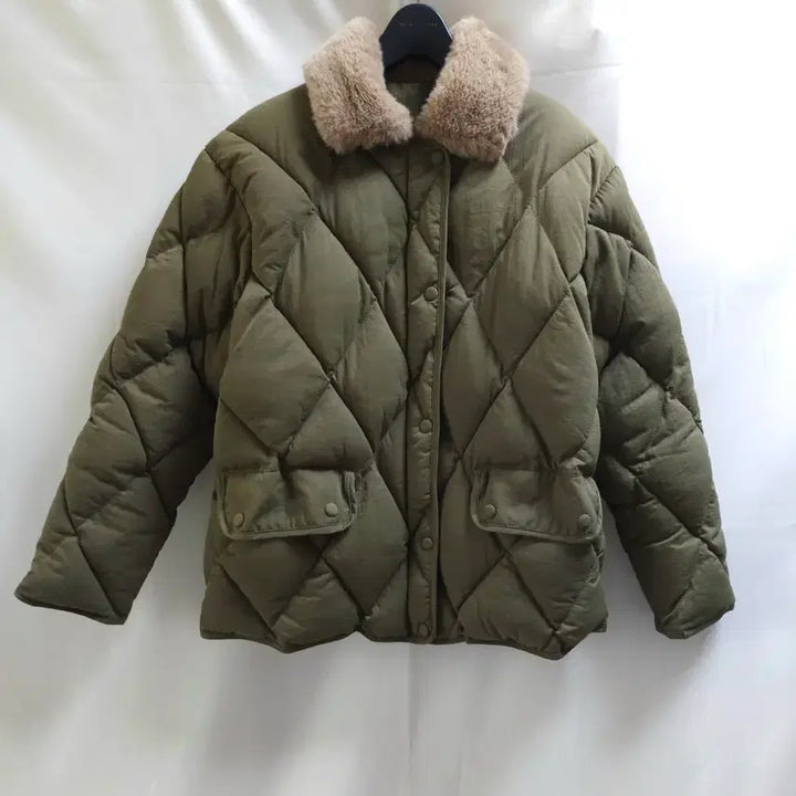 [BUNJANG] Khaki Quilted Fur Collar Padded Jacket / 카키 퀼팅 퍼 카라 패딩 자켓