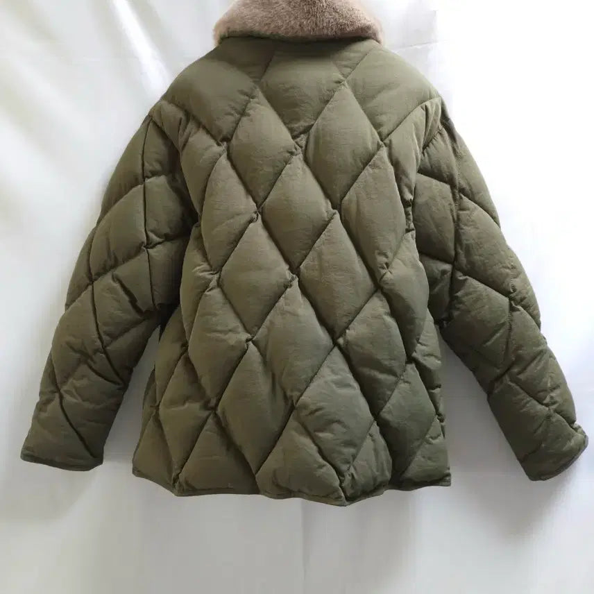 [BUNJANG] Khaki Quilted Fur Collar Padded Jacket / 카키 퀼팅 퍼 카라 패딩 자켓