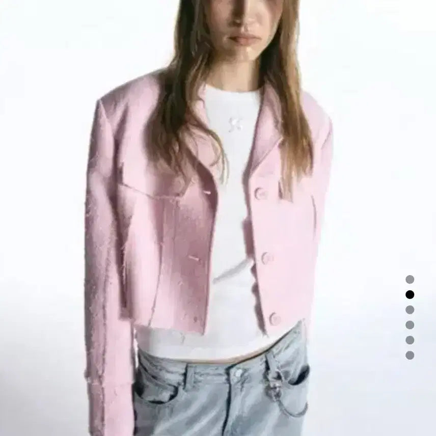 [BUNJANG] In Silence Pink Tweed Crop Jacket / 인사일런스 우먼 핑크 트위드 크롭 자켓