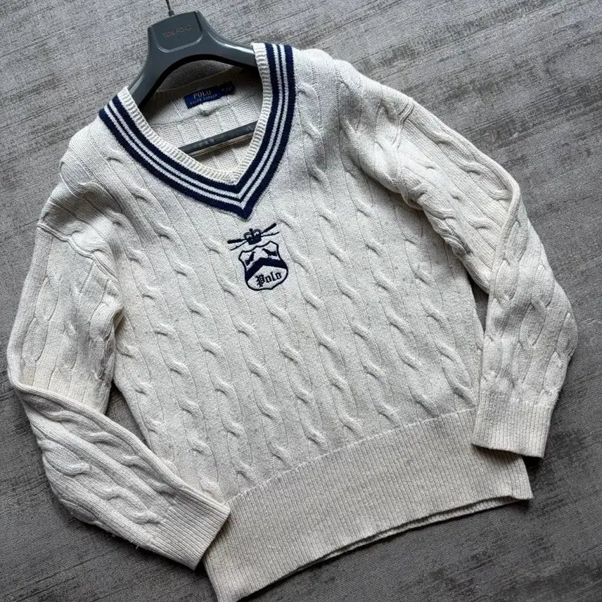 [BUNJANG] Polo Ralph Lauren Cashmere Blend Cable Cricket Knit Sweater / 폴로 랄프로렌 신형탭 캐시미어 블렌디드 케이블 크리켓 니트