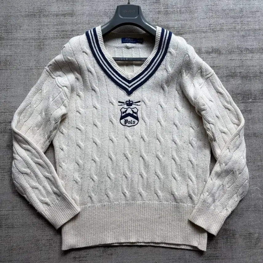 [BUNJANG] Polo Ralph Lauren Cashmere Blend Cable Cricket Knit Sweater / 폴로 랄프로렌 신형탭 캐시미어 블렌디드 케이블 크리켓 니트