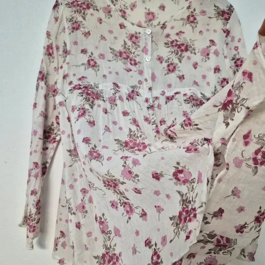 [BUNJANG] Floral Pattern Gauze Blouse / 거즈면 플라워 패턴 블라우스