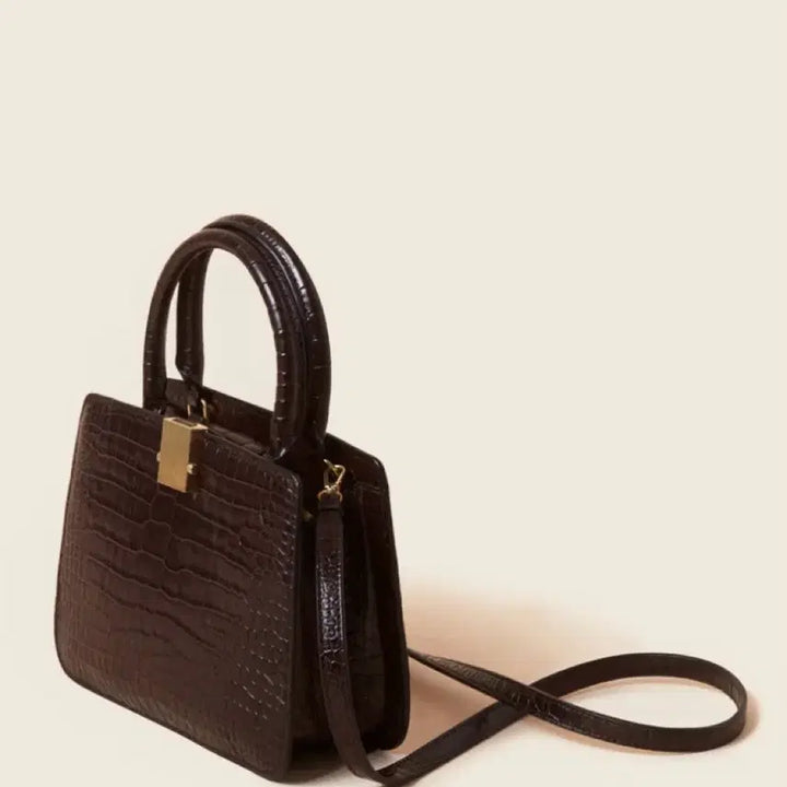 [BUNJANG] Couronne Moka Brown Croc Embossed Leather Tote Bag / 쿠론 모카브라운 크로커 엠보 소가죽 토트백 숄더백 크로스백