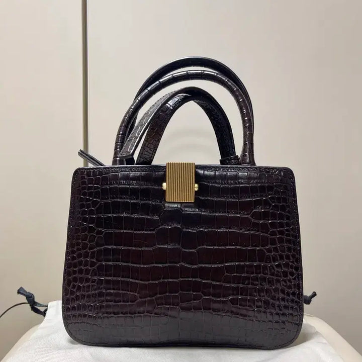 [BUNJANG] Couronne Moka Brown Croc Embossed Leather Tote Bag / 쿠론 모카브라운 크로커 엠보 소가죽 토트백 숄더백 크로스백
