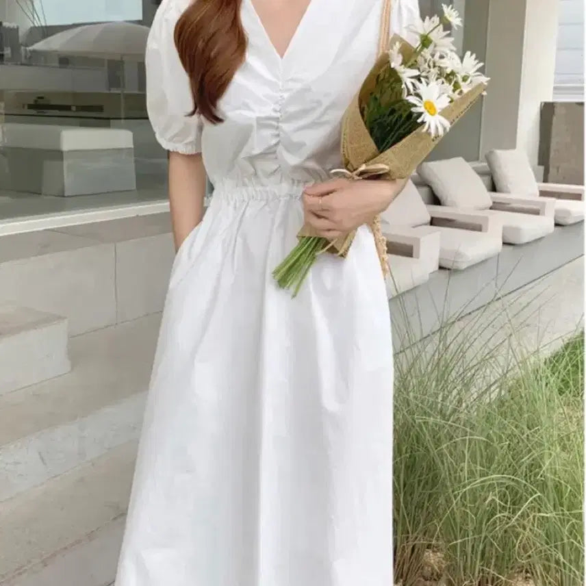 [BUNJANG] Shirring Puff Long Dress / 셔링 퍼프 롱원피스