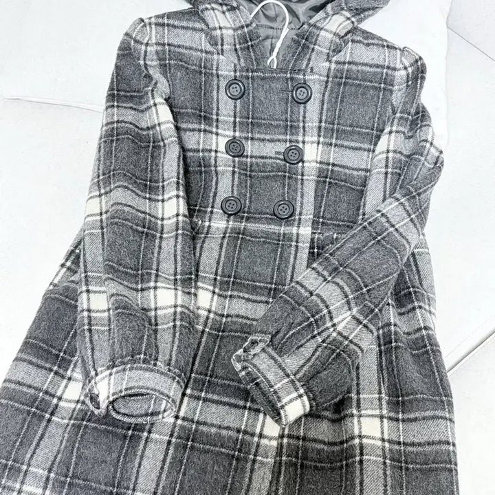 [BUNJANG] Vintage Check Double-Button Coat / 빈티지 체크 더블버튼 코트 후드 | 일본 모리걸 긱시크 갸루 공겜여주