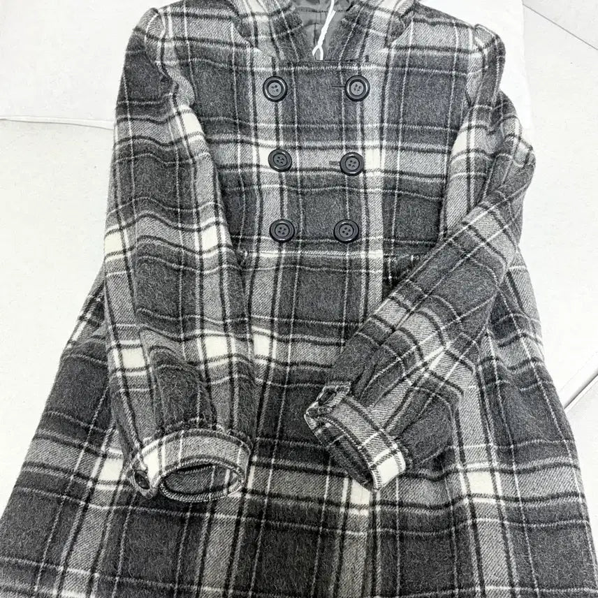 [BUNJANG] Vintage Check Double-Button Coat / 빈티지 체크 더블버튼 코트 후드 | 일본 모리걸 긱시크 갸루 공겜여주