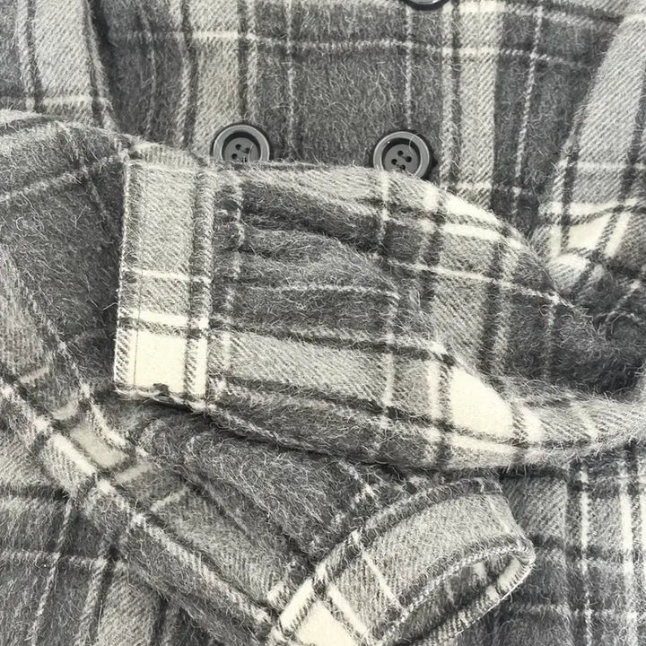 [BUNJANG] Vintage Check Double-Button Coat / 빈티지 체크 더블버튼 코트 후드 | 일본 모리걸 긱시크 갸루 공겜여주