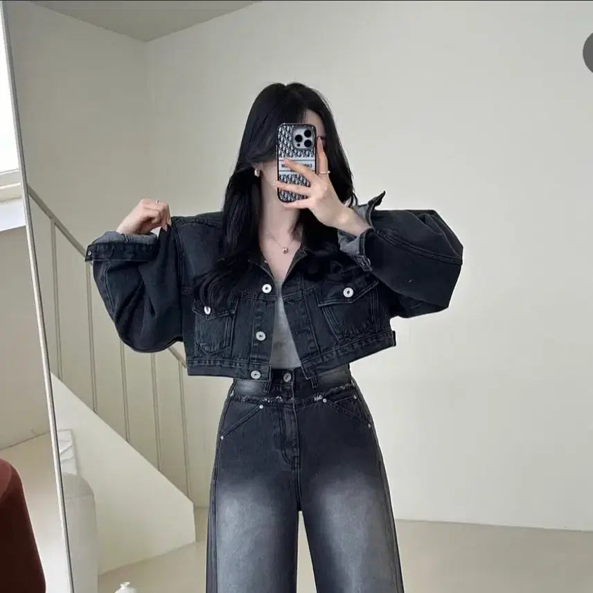 [BUNJANG] Black Cropped Jacket / 크롭 흑청자켓
