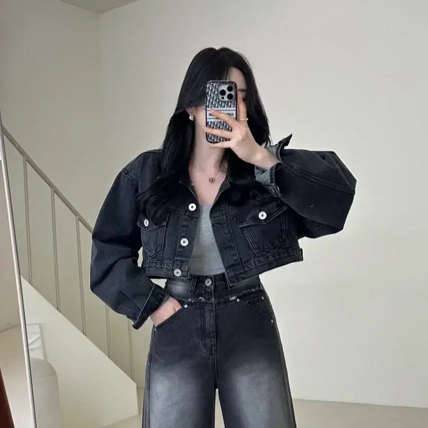[BUNJANG] Black Cropped Jacket / 크롭 흑청자켓