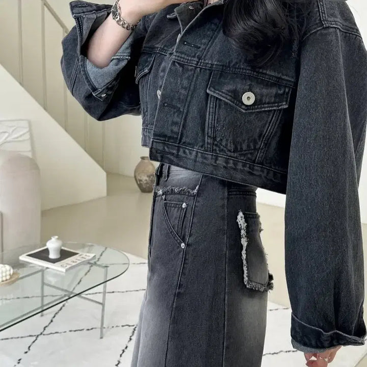 [BUNJANG] Black Cropped Jacket / 크롭 흑청자켓