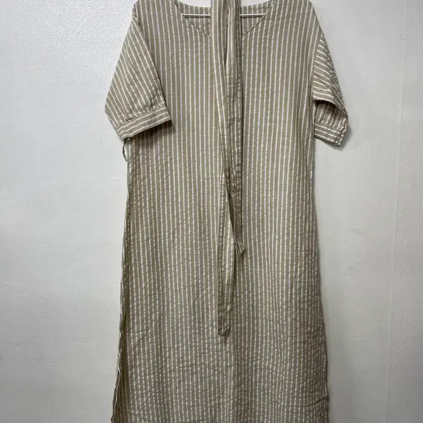 [BUNJANG] Vintage9 Beige Stripe Long Dress / 빈티지구 미센스 베이지 스트라이프 롱 원피스