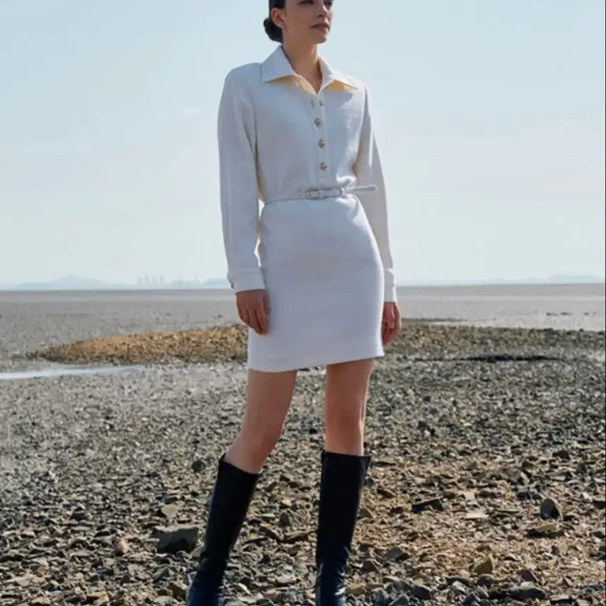 [BUNJANG] Angelo Bianco Wool 100% Belted Mini Dress / 안젤로 비앙코 울 100% 카라 벨티드 원피스