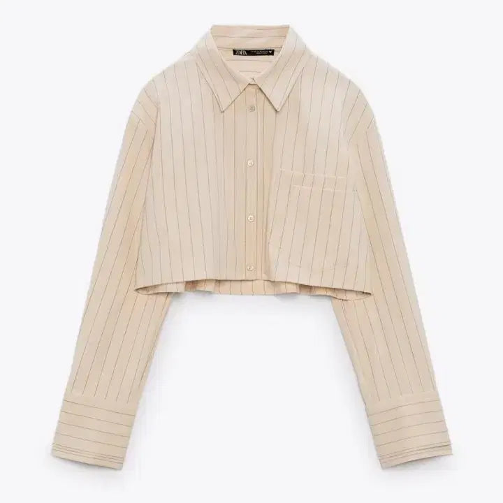 [BUNJANG] ZARA Pinstripe Crop Shirt / 자라 핀스트라이프 크롭셔츠