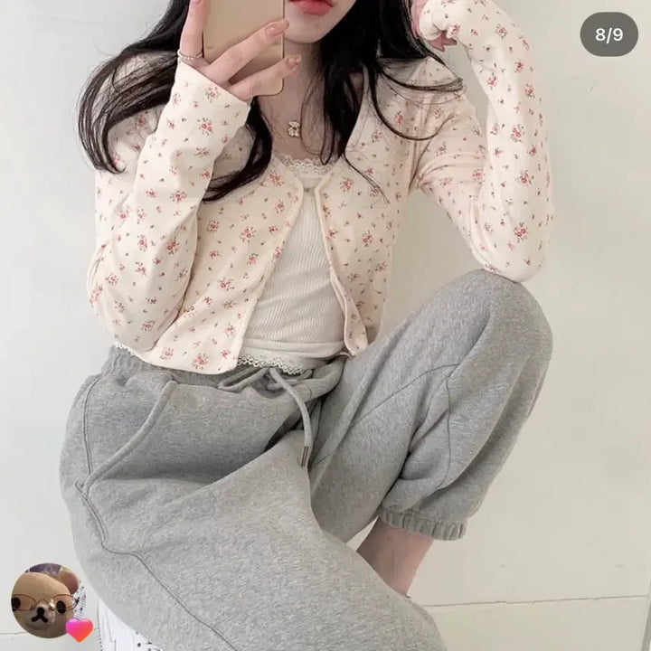 [BUNJANG] Mini Foe Flower Pattern Crop Cardigan / 미니포에 플러워패턴 크롭 가디건