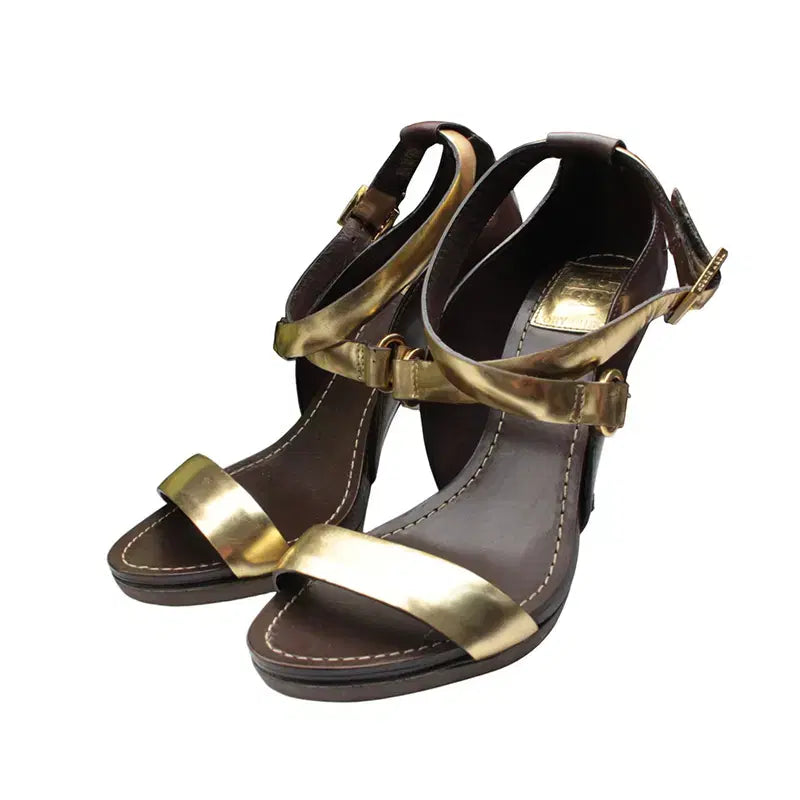 [BUNJANG] Tory Burch Brown Gold Strap Heels 7M / 토리버치 브라운 골드스트랩 슈즈 7M
