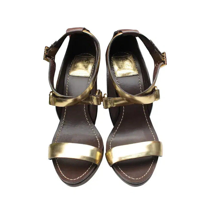 [BUNJANG] Tory Burch Brown Gold Strap Heels 7M / 토리버치 브라운 골드스트랩 슈즈 7M