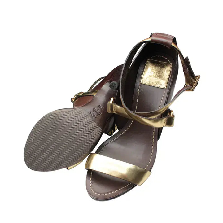 [BUNJANG] Tory Burch Brown Gold Strap Heels 7M / 토리버치 브라운 골드스트랩 슈즈 7M