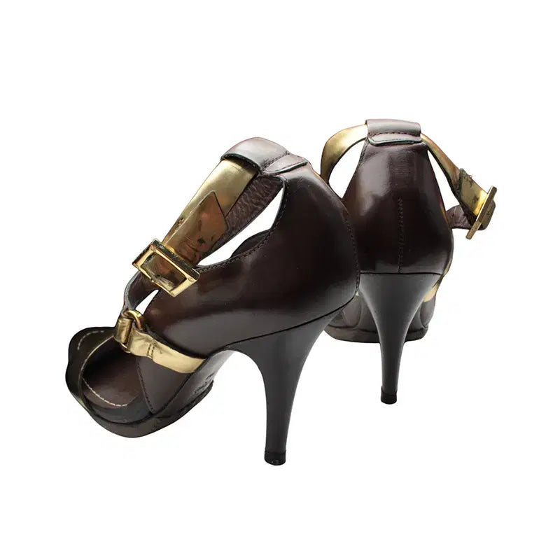 [BUNJANG] Tory Burch Brown Gold Strap Heels 7M / 토리버치 브라운 골드스트랩 슈즈 7M