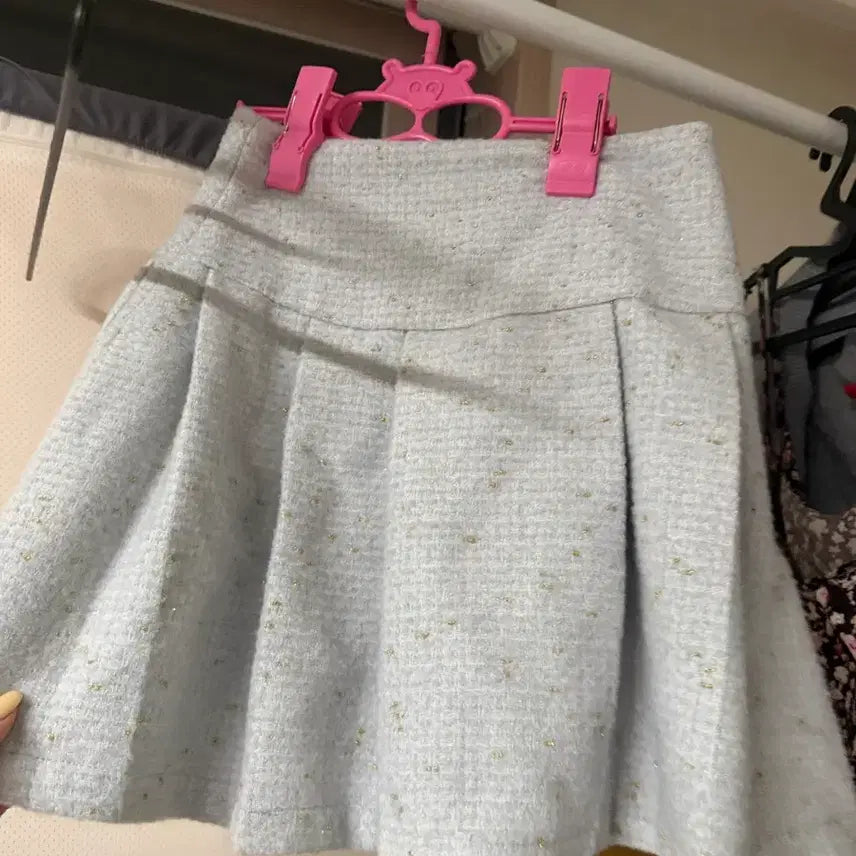 [BUNJANG] Sky Blue Tweed Pleated Mini Skirt (Size 55) / 치마 55사이즈