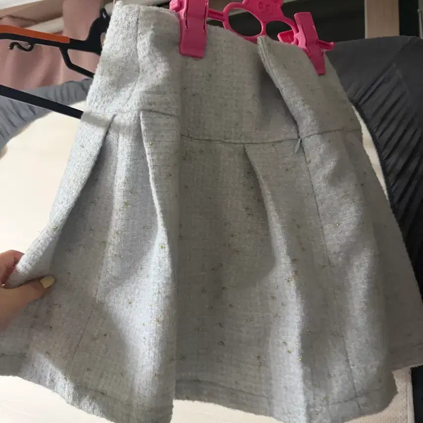 [BUNJANG] Sky Blue Tweed Pleated Mini Skirt (Size 55) / 치마 55사이즈