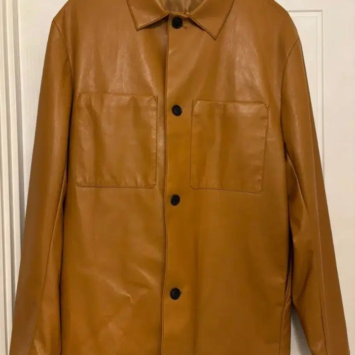[BUNJANG] Faux Leather Shirt Jacket Brown Large / faux 레더 셔츠 자켓 shacket 브라운 라지