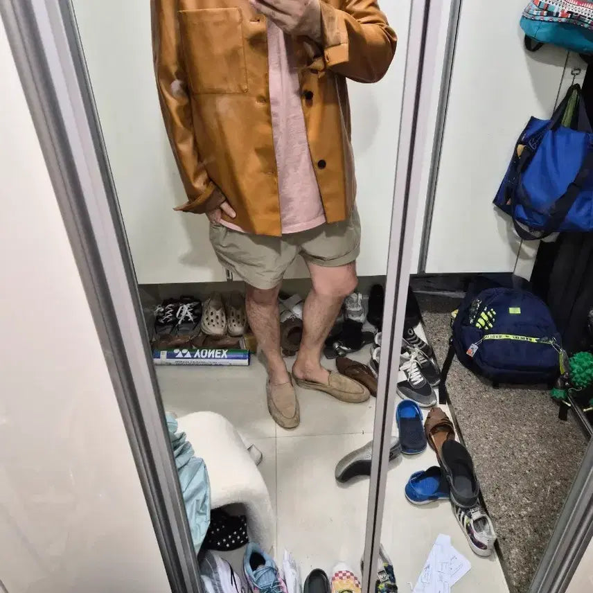[BUNJANG] Faux Leather Shirt Jacket Brown Large / faux 레더 셔츠 자켓 shacket 브라운 라지