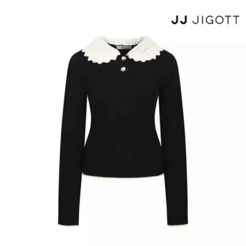 [BUNJANG] JJ JIGOTT Lace Collar Pullover Knit Black / 실착1회.JJ JIGOTT 레이스 칼라 풀오버 니트 블랙 55사이즈